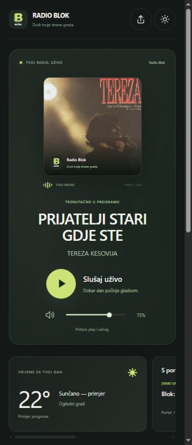 Mobilni prikaz playera Kvart