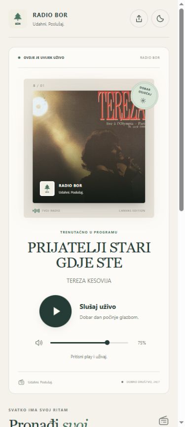 Mobilni prikaz playera Canvas