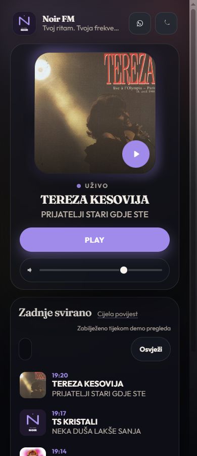 Mobilni prikaz playera Glass