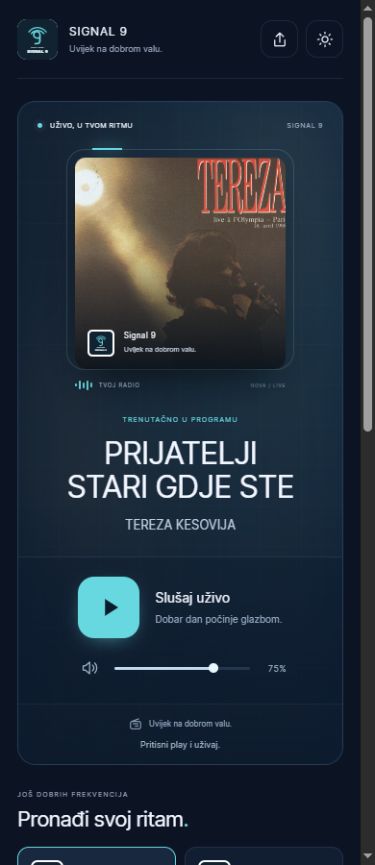 Mobilni prikaz playera Nova