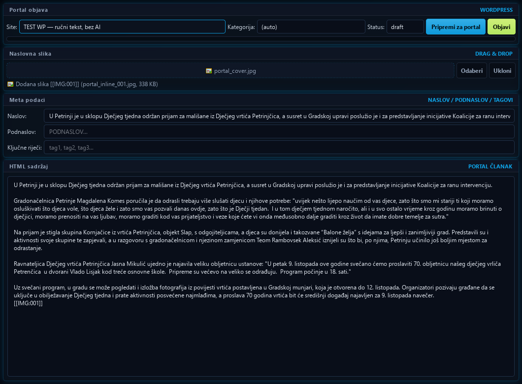 WordPress editor with a headline, image and text for a prepared article draft.